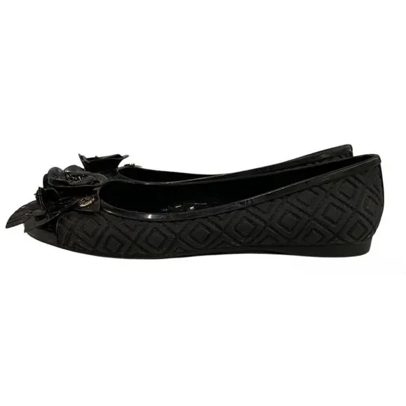 Women's Tory Burch Blossom Jelly Ballerina Flats Size 7 - Black - Picture 2 of 6
